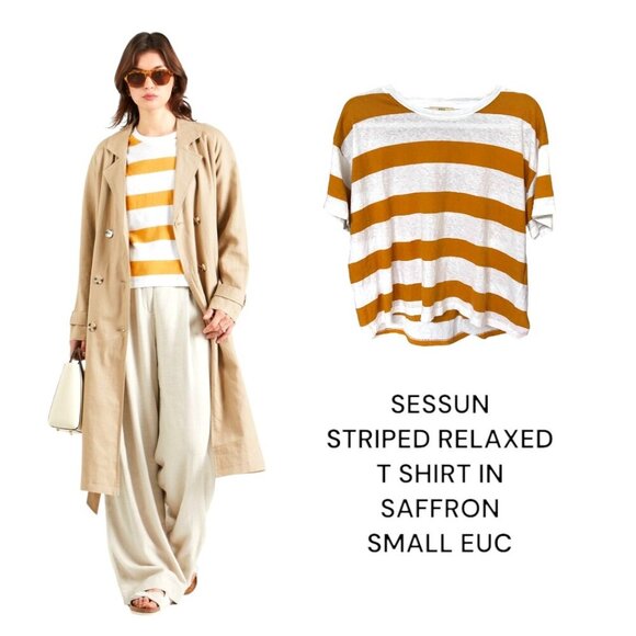 SESSUN RELAXED STRIPED T SHIRT TOP IN SAFFRON SIZE SMALL‎ EUC - Picture 1 of 4